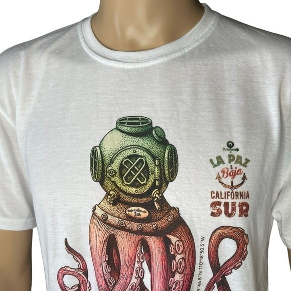 La Paz California Sur Graphic White T-Shirt, octopus- Size Large - Picture 2 of 12